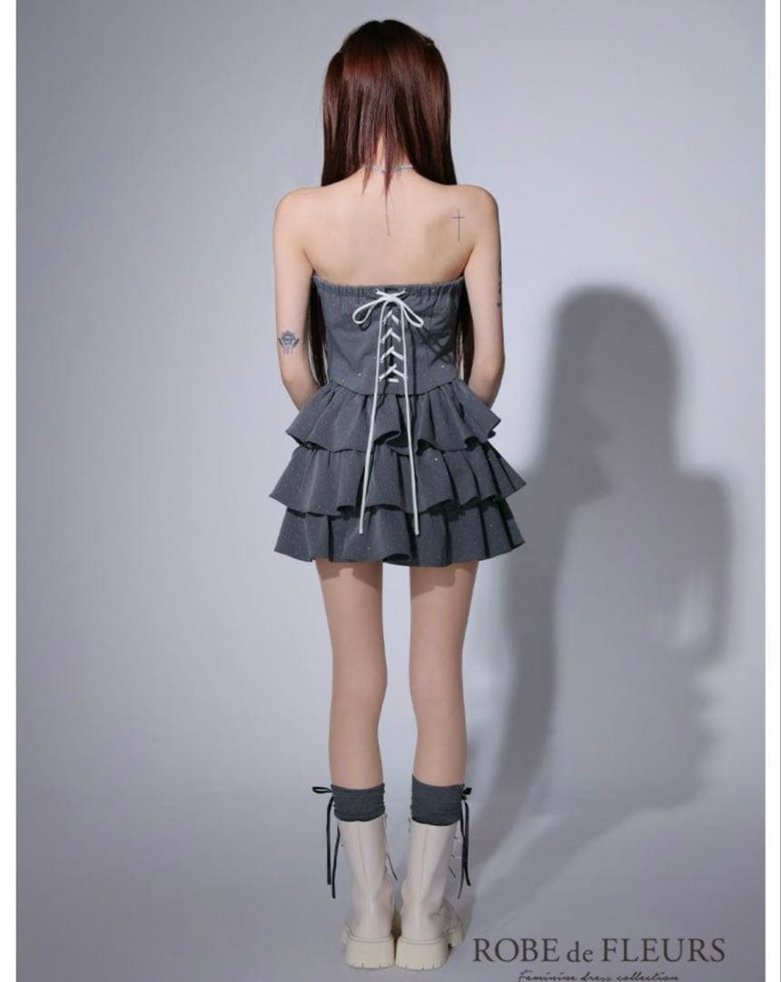 ROBE de FLEURS グレー ミニドレス