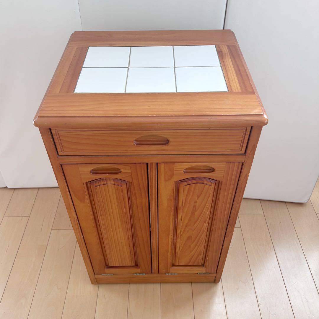 タイル　カントリーダストボックス　キャスター　パイン　2連引き出し　アンティーク