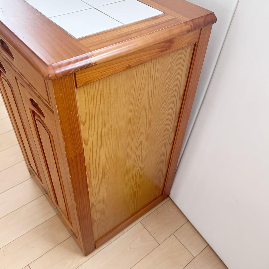 タイル　カントリーダストボックス　キャスター　パイン　2連引き出し　アンティーク