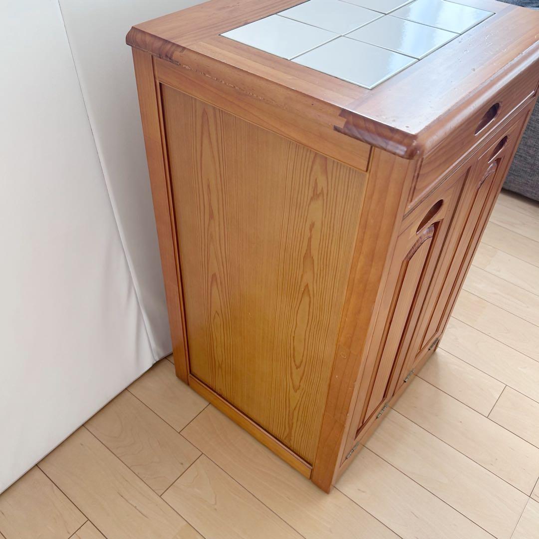 タイル　カントリーダストボックス　キャスター　パイン　2連引き出し　アンティーク