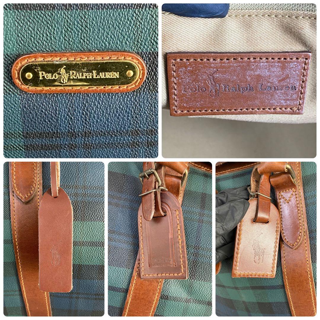 【希少】ポロ ラルフローレン 大容量 ボストンバッグ チェック レザー PVC