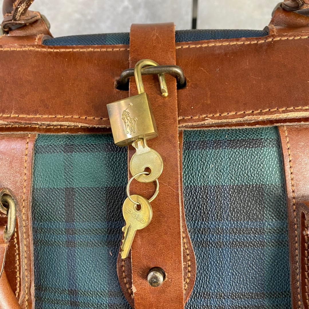 【希少】ポロ ラルフローレン 大容量 ボストンバッグ チェック レザー PVC