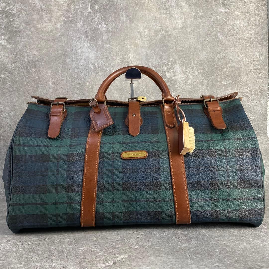 【希少】ポロ ラルフローレン 大容量 ボストンバッグ チェック レザー PVC