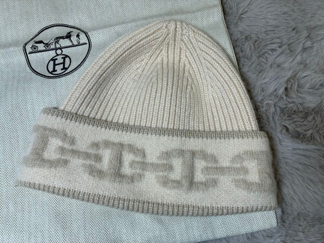 エルメス カシミヤ ニットキャップ アイボリー 保存袋付