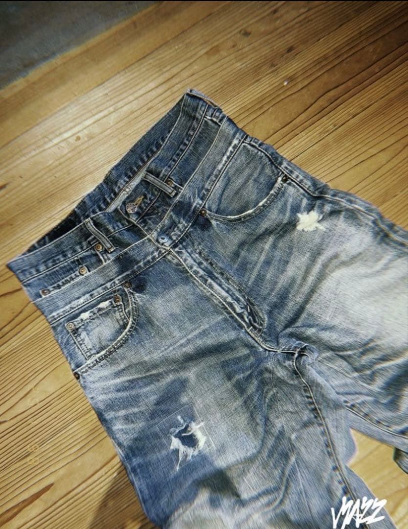 パンツ MAZZ double waist denim light blue