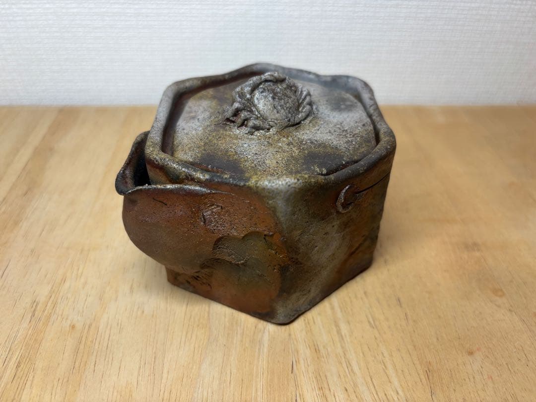 ㊿備前焼 宝瓶 登り窯 蟹 かに カニ 6角 手びねり 急須