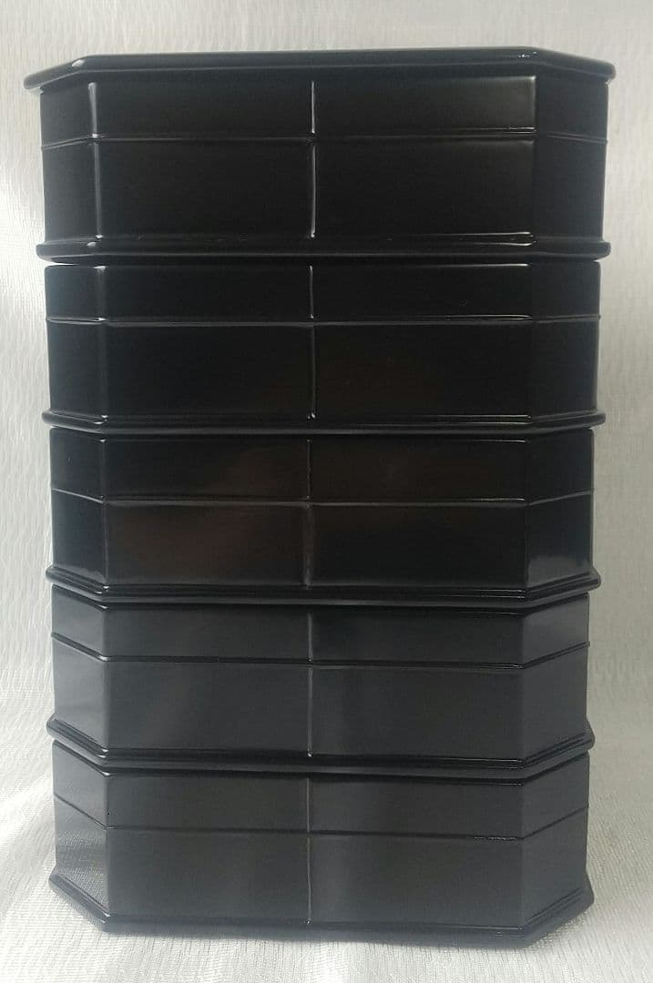 茶道具『真塗 縁高 5段＋蓋』塗師 北村葵春 弁当箱 菓子器 共箱 7229