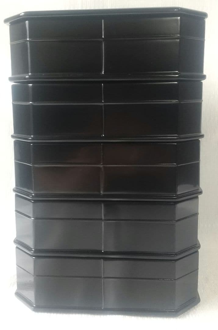 茶道具『真塗 縁高 5段＋蓋』塗師 北村葵春 弁当箱 菓子器 共箱 7229