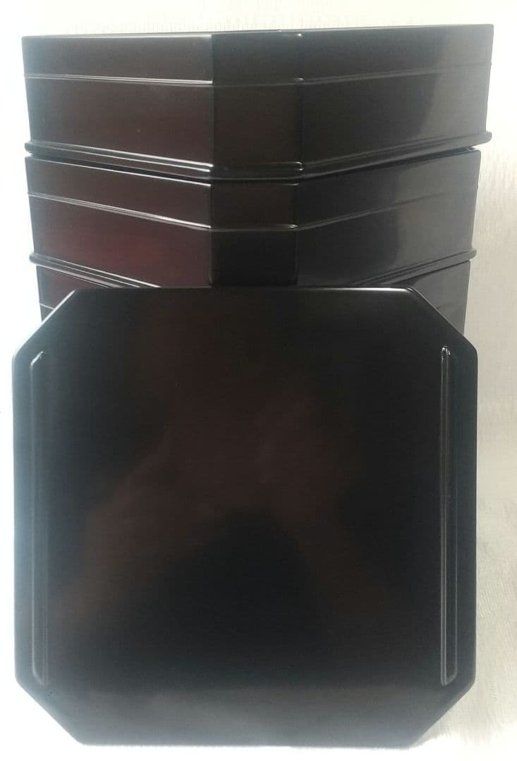 茶道具『真塗 縁高 5段＋蓋』塗師 北村葵春 弁当箱 菓子器 共箱 7229