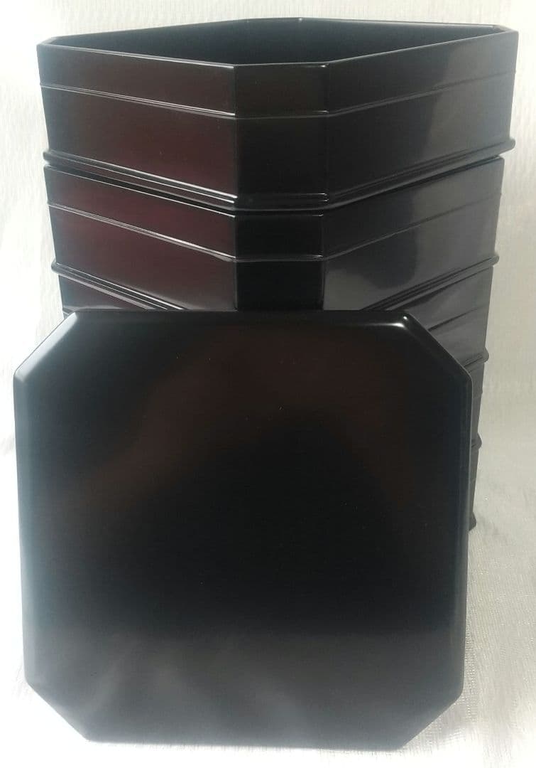 茶道具『真塗 縁高 5段＋蓋』塗師 北村葵春 弁当箱 菓子器 共箱 7229