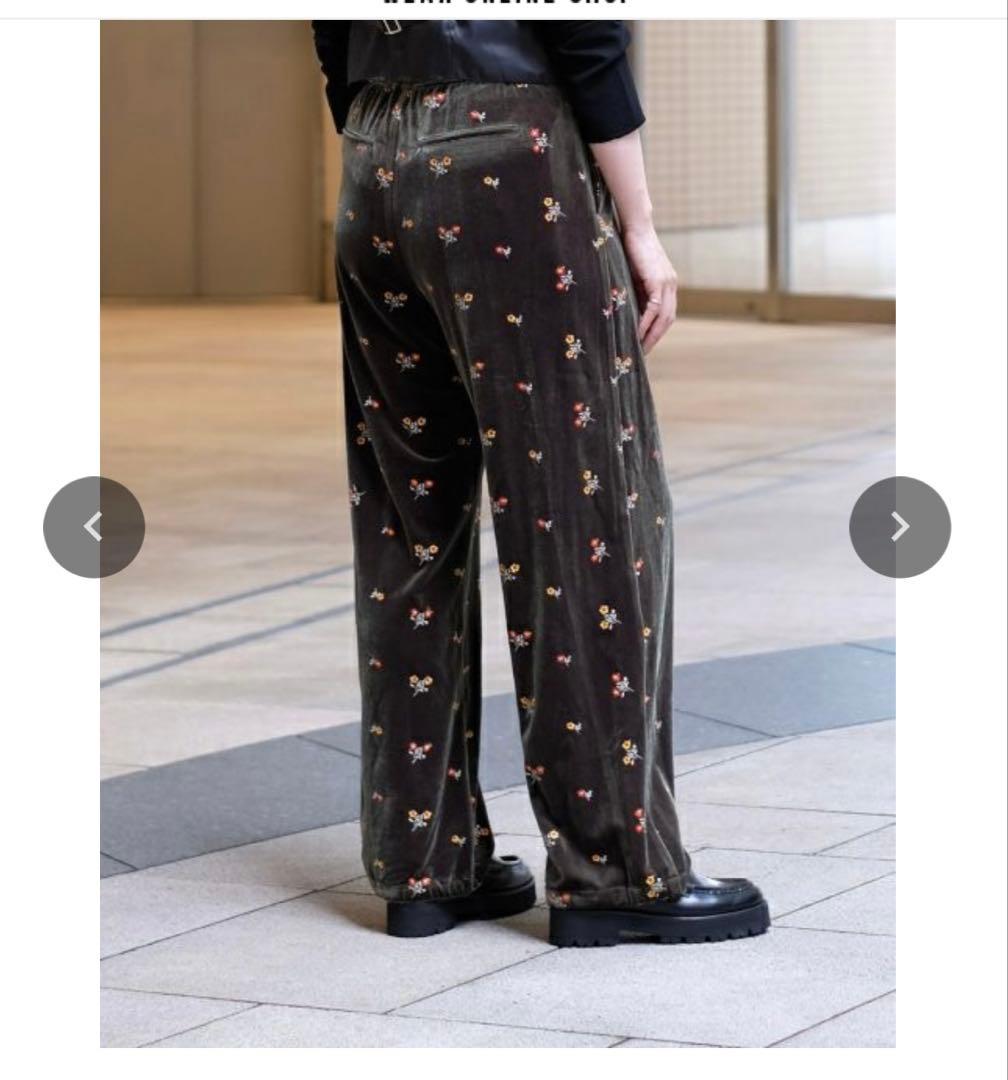 えきこ TICCA 花柄刺繍 フラワーエンブロイダリーベロアパンツ