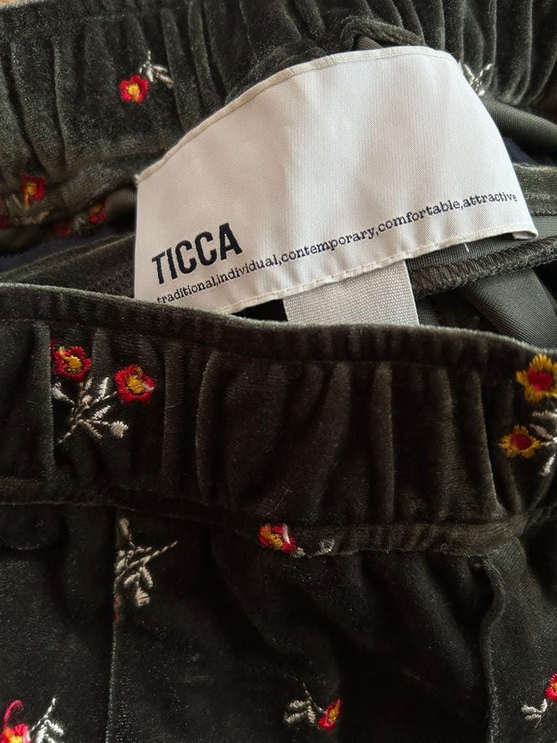 えきこ TICCA 花柄刺繍 フラワーエンブロイダリーベロアパンツ