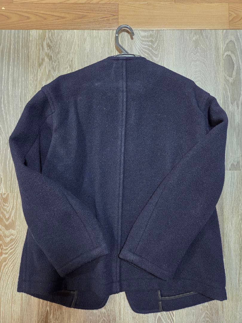 【美品】DANTON ダントン ウールモッサ ノーカラージャケット ネイビー
