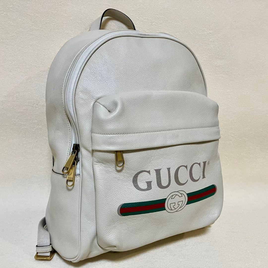 グッチ リュックサック バックパック レザー ロゴ シェリーライン オフホワイト