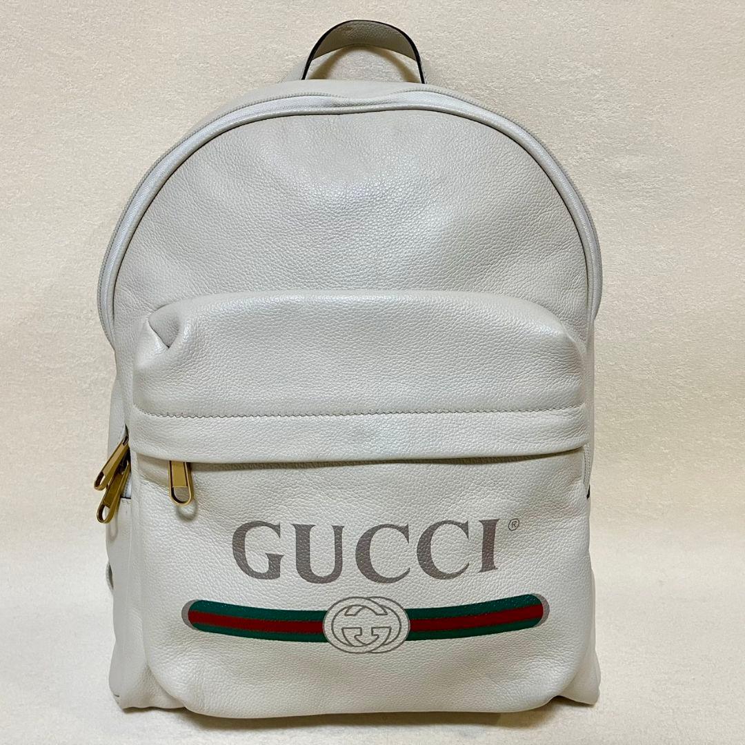 グッチ リュックサック バックパック レザー ロゴ シェリーライン オフホワイト