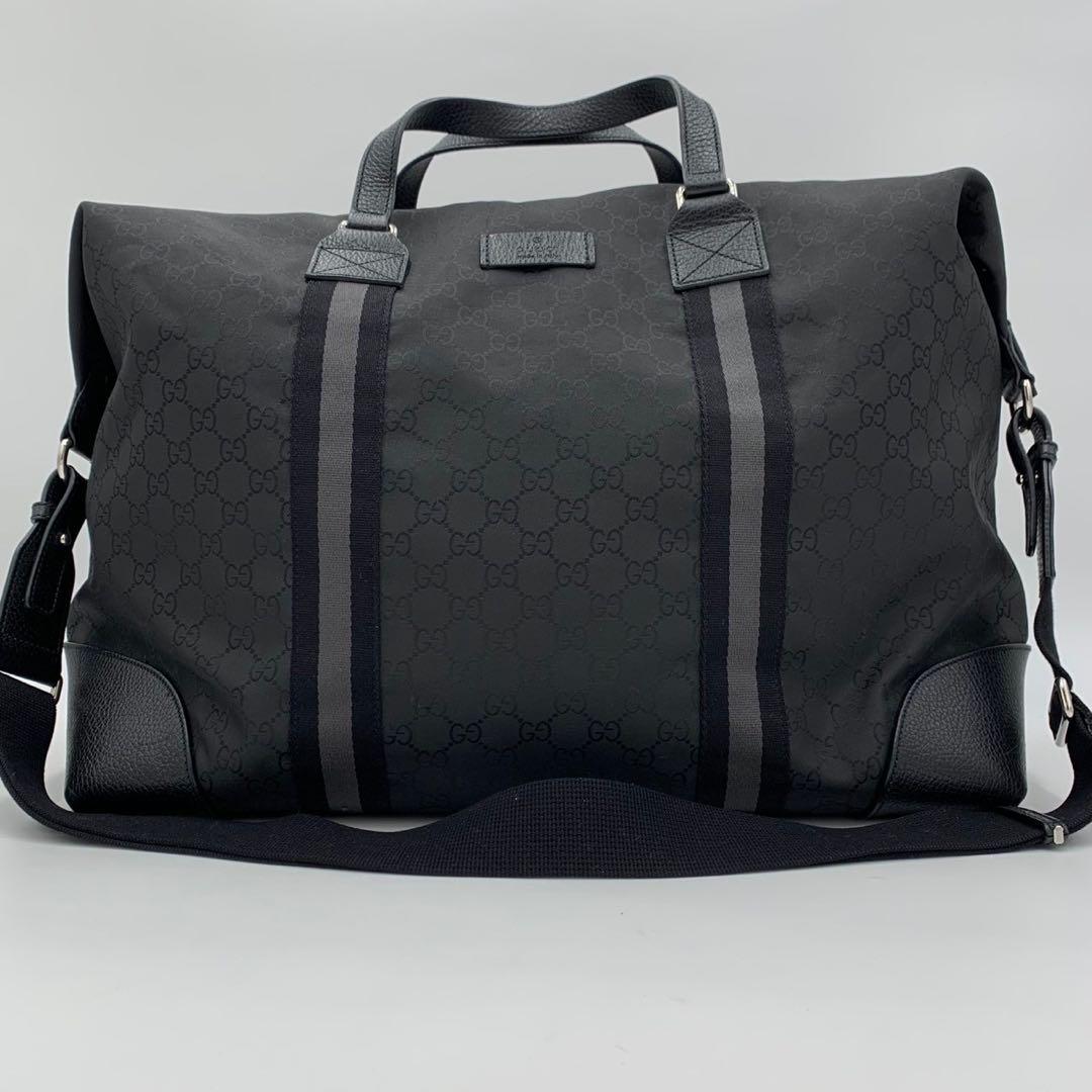美品 希少 グッチ 大容量 ボストンバッグ 2way 旅行 GG柄 シェリー 黒