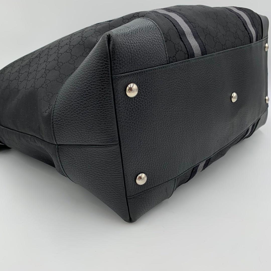 美品 希少 グッチ 大容量 ボストンバッグ 2way 旅行 GG柄 シェリー 黒