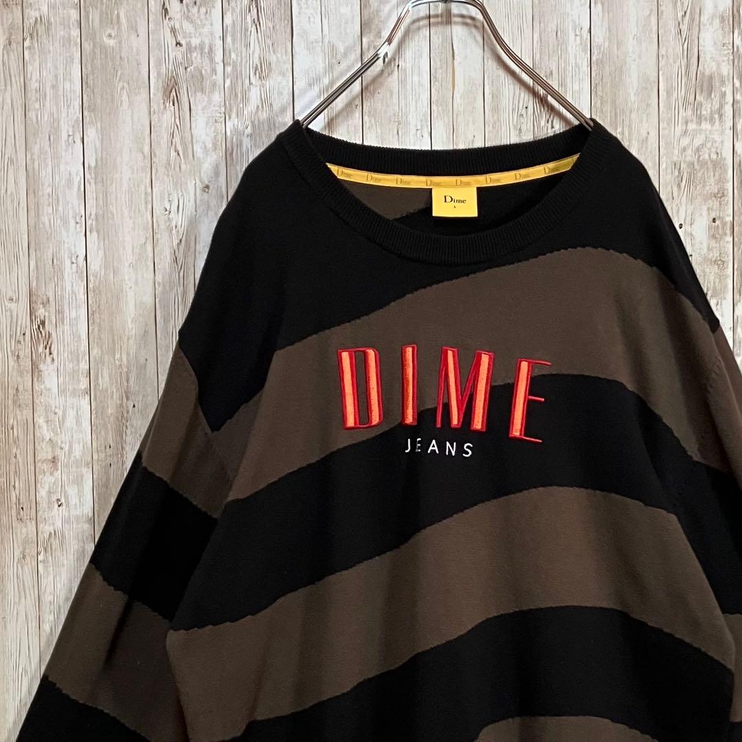 638 Dime ダイム　ウェーブストライプニットセーター　刺繍ロゴ　L