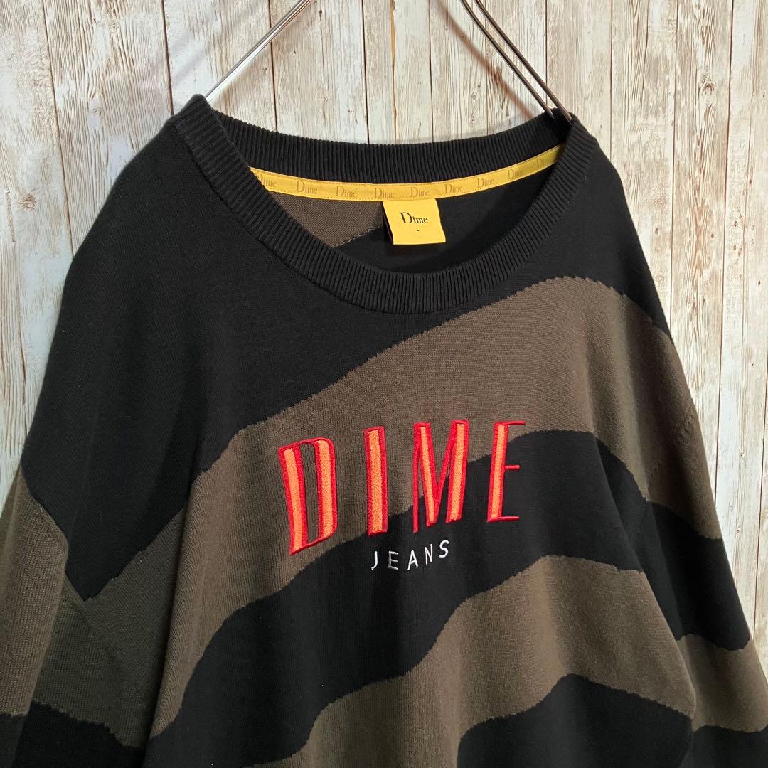 638 Dime ダイム　ウェーブストライプニットセーター　刺繍ロゴ　L