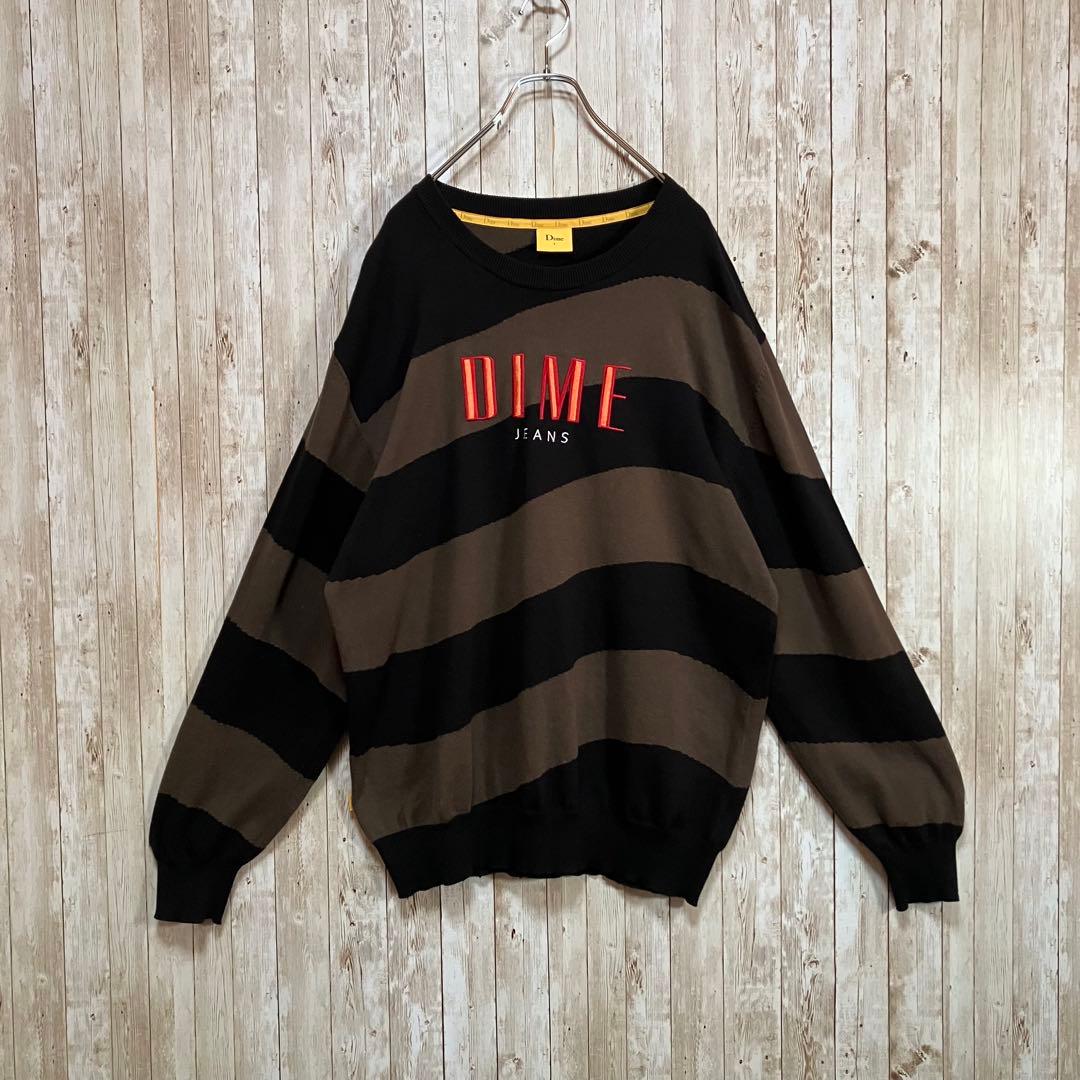 638 Dime ダイム　ウェーブストライプニットセーター　刺繍ロゴ　L