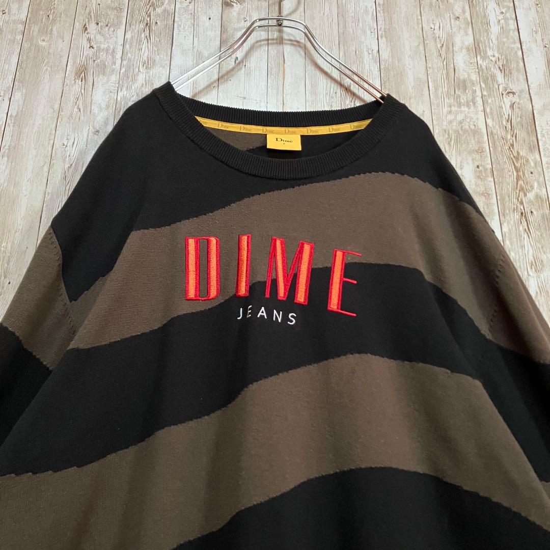 638 Dime ダイム　ウェーブストライプニットセーター　刺繍ロゴ　L