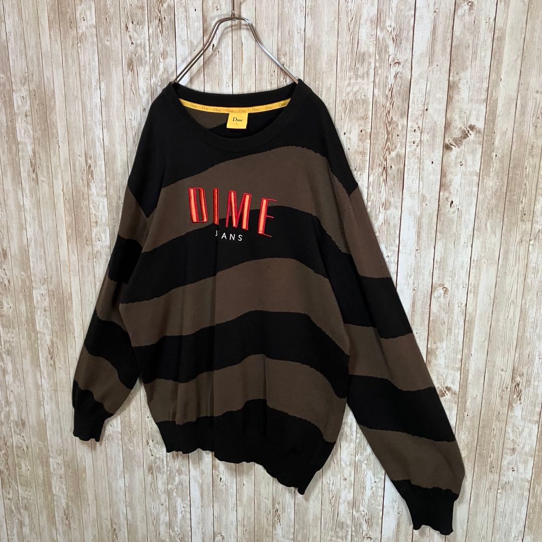 638 Dime ダイム　ウェーブストライプニットセーター　刺繍ロゴ　L