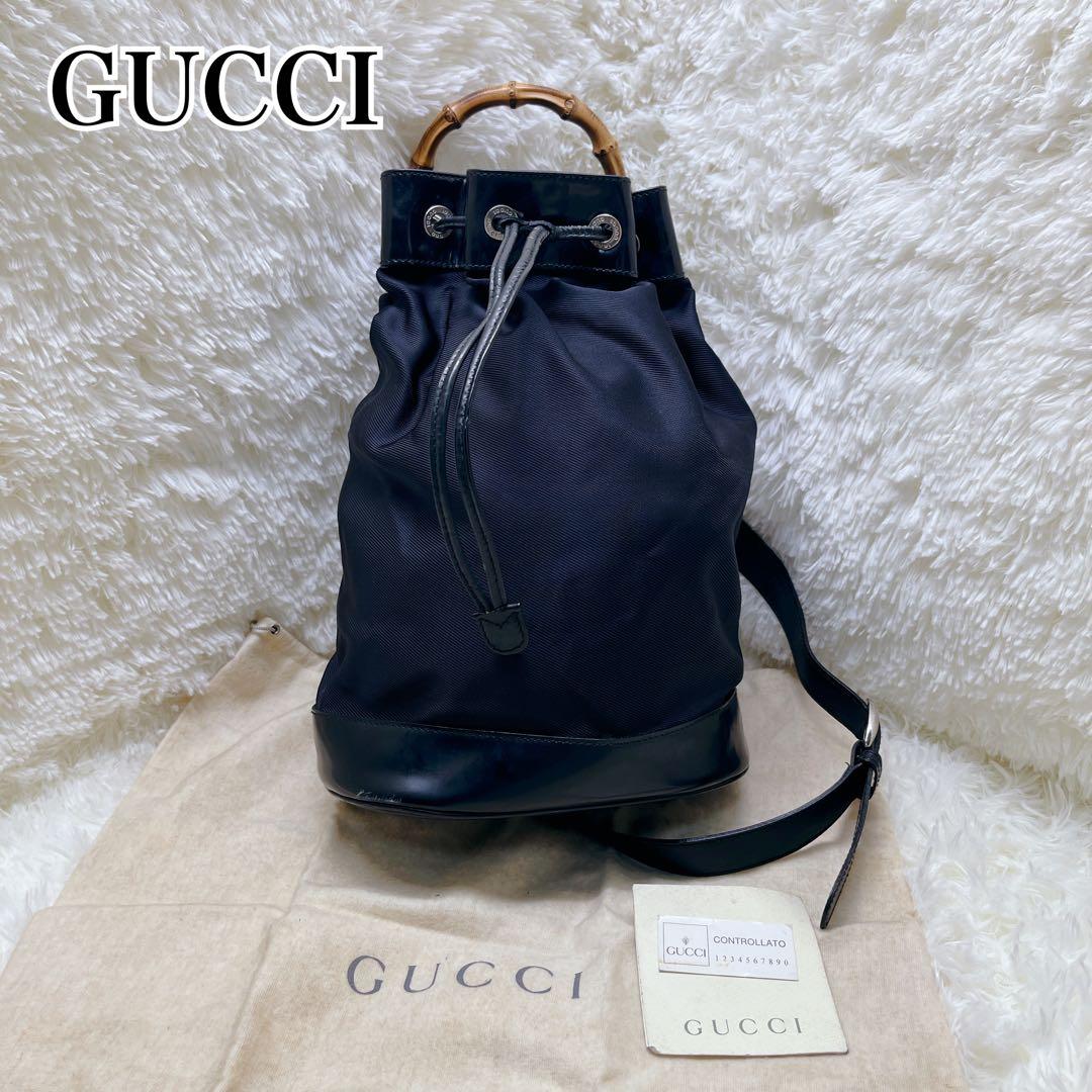 美品 GUCCI バンブー 巾着 2way ワンショルダー ナイロン グッチ