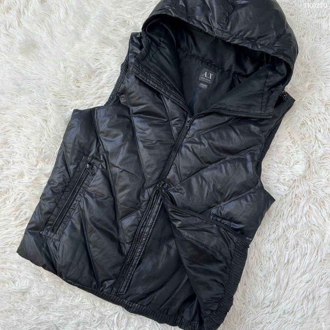 【極美品/M】エンポリオアルマーニ ダウンベスト フェザー フード付き 黒