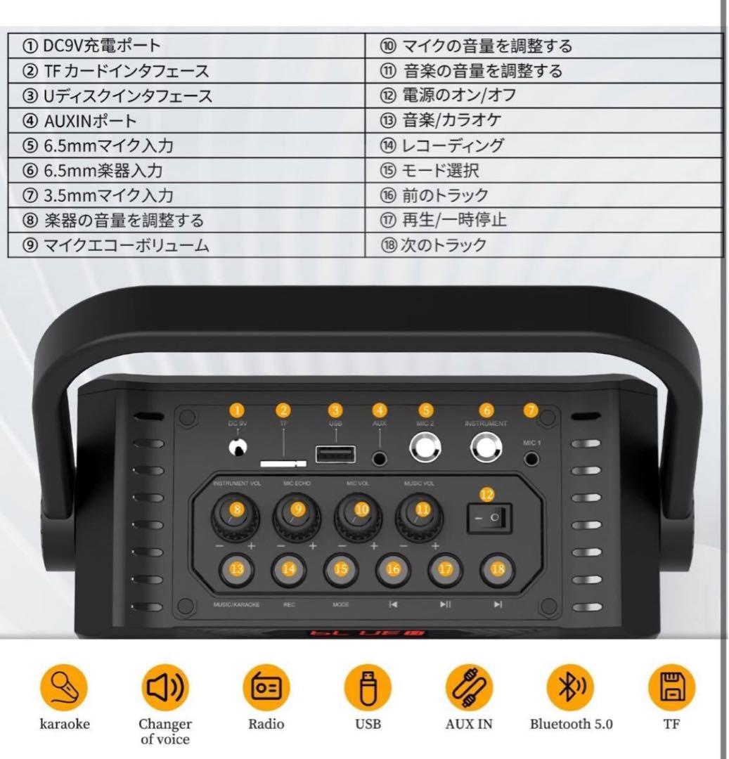 スピーカーセット 拡声器 ワイヤレスマイク2本 ポータブルマイクスピーカー