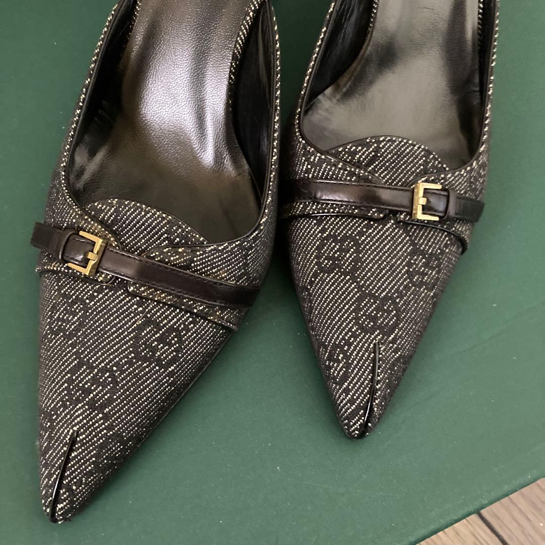 GUCCI ポインテッドトゥヒール ブラック・グレー　イタリア製
