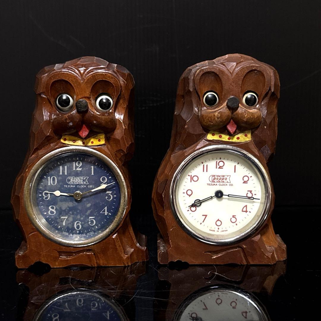 当時物 希少 手塚時計 TEZUKA 木製 犬 目玉 時計 POPPO 置時計