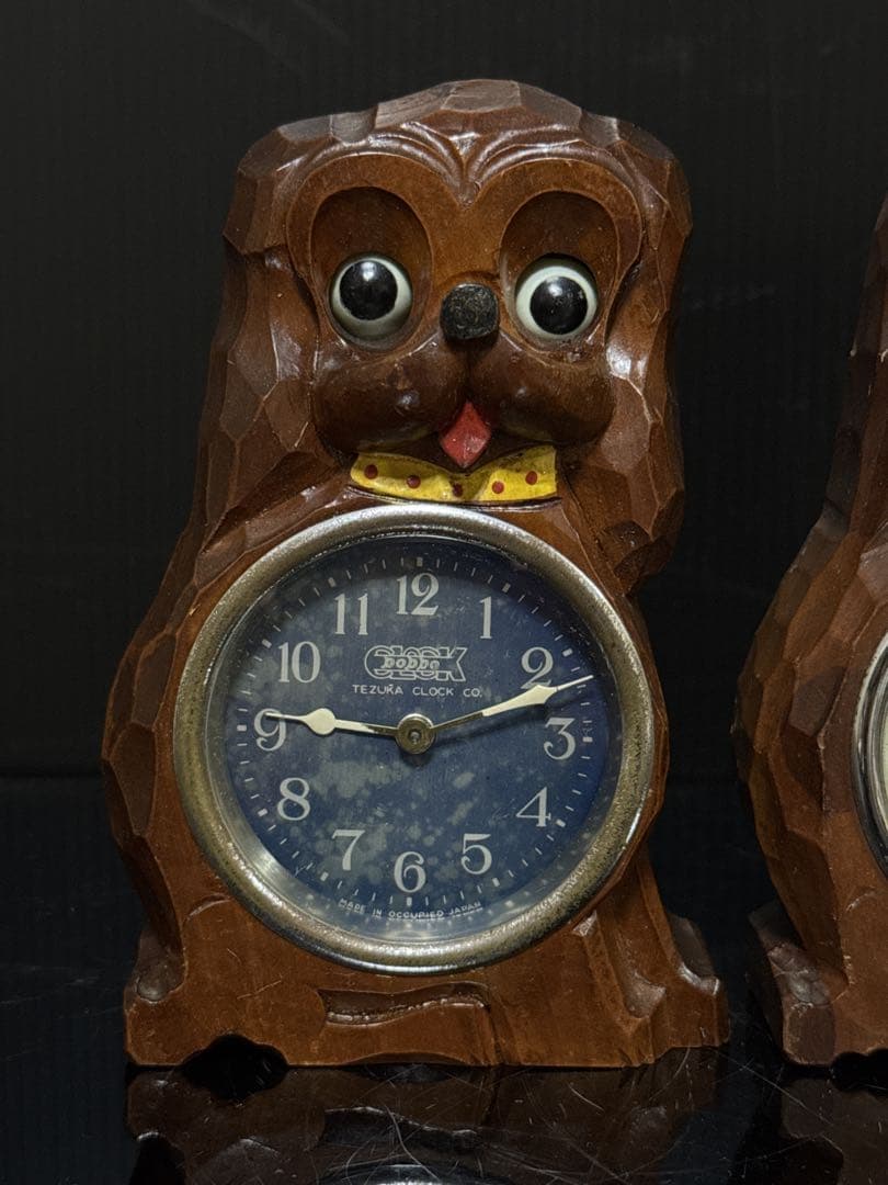 当時物 希少 手塚時計 TEZUKA 木製 犬 目玉 時計 POPPO 置時計