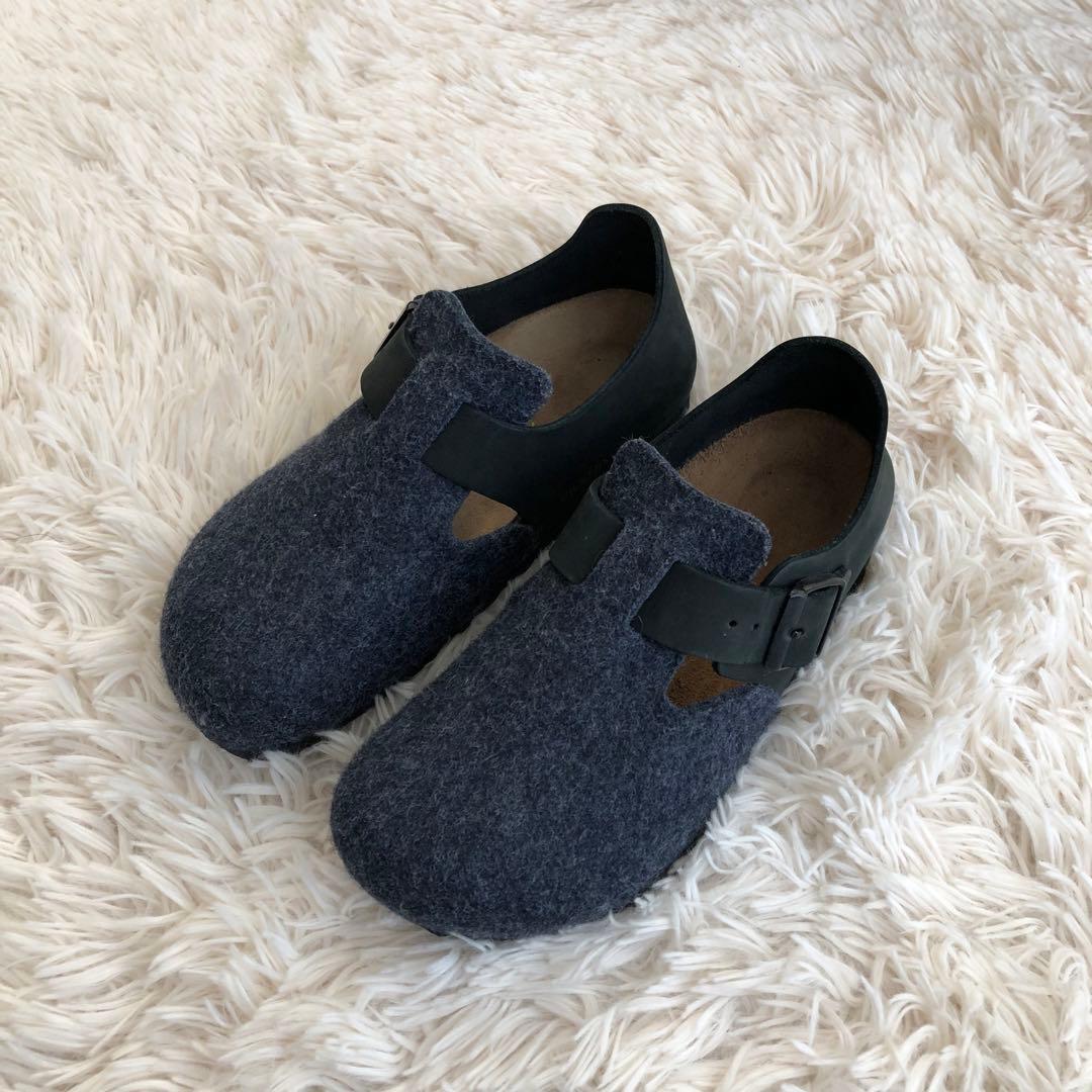 ビルケンシュトックサンダルロンドンウールフェルト×レザーネイビー35