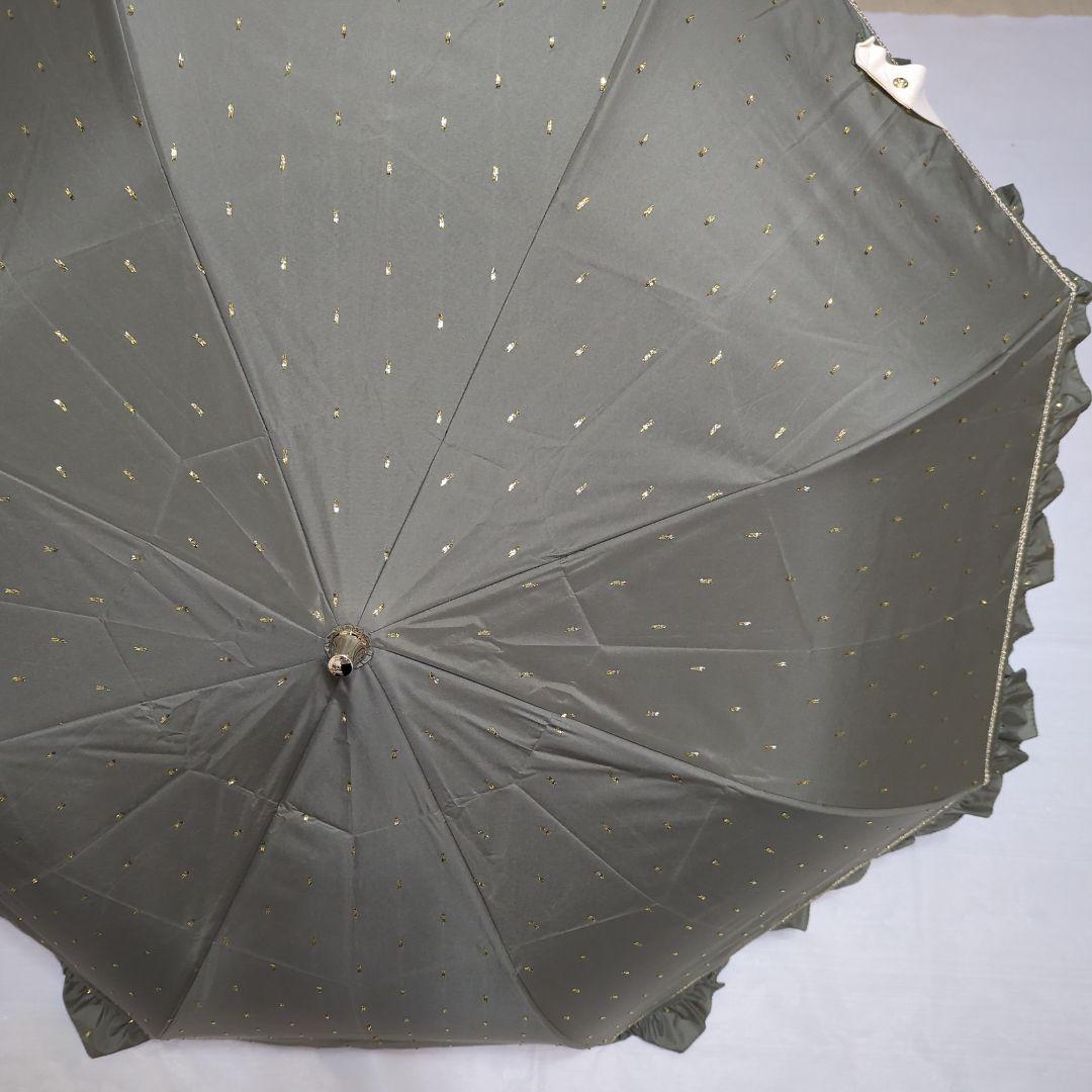未使用✨ジルスチュアート 晴雨兼用傘 日傘トップフラット フリル ラメ カーキ