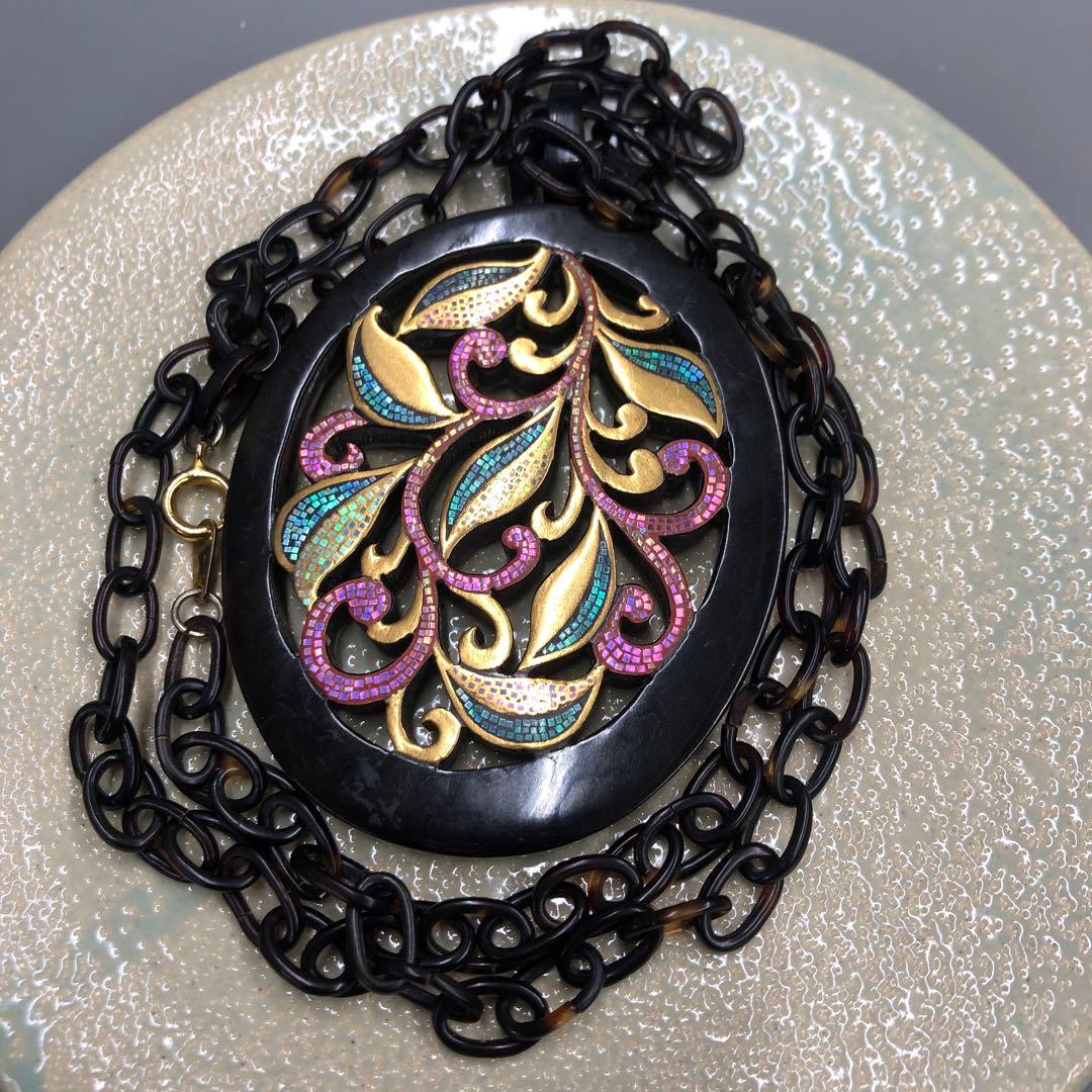 本鼈甲　金蒔絵　螺鈿　ネックレス　作家もの　武山　べっ甲　鼈甲