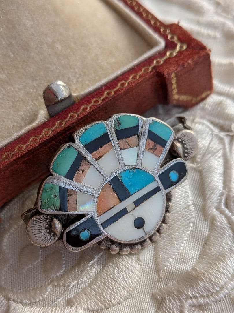 ZUNI サンフェイス ターコイズ シェル オニキス ネクタイピン クリップ