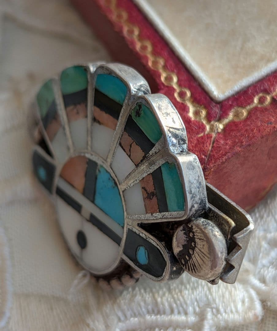 ZUNI サンフェイス ターコイズ シェル オニキス ネクタイピン クリップ