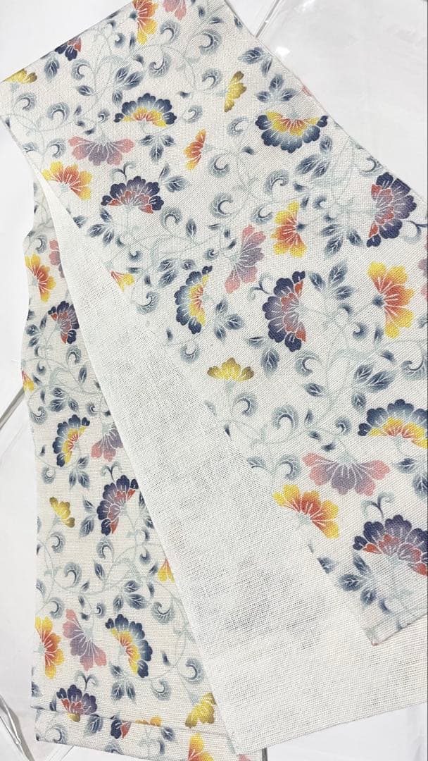 本麻 型染調 花更紗 半幅帯 夏帯 着物、浴衣に 新品 小杉織物