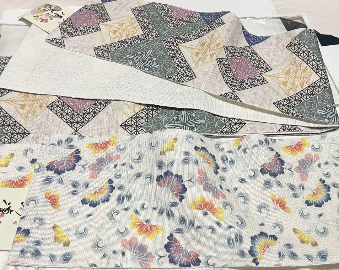 本麻 型染調 花更紗 半幅帯 夏帯 着物、浴衣に 新品 小杉織物