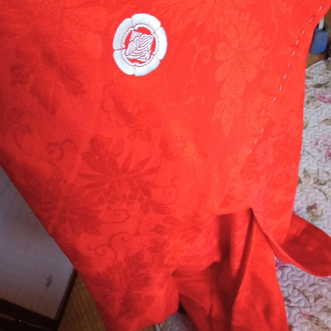 4935レア！朱色アンティーク　五つ紋付き　中着　振袖　お引き摺り　婚礼衣装