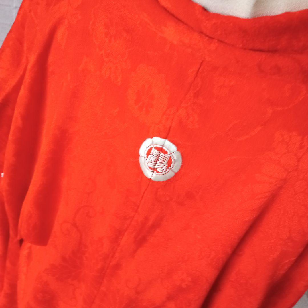 4935レア！朱色アンティーク　五つ紋付き　中着　振袖　お引き摺り　婚礼衣装