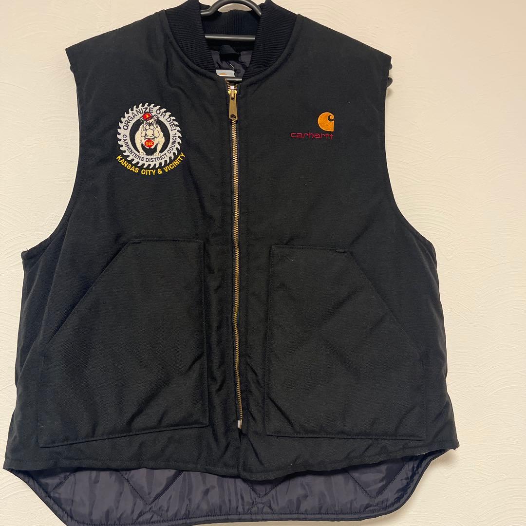 【USA製】Carhartt カーハート裏キルティングベストブラックL古着