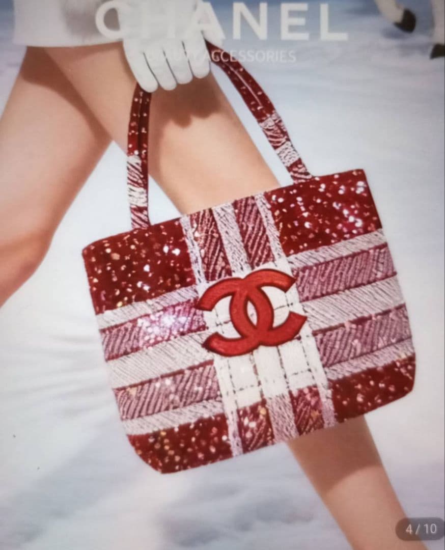 CHANEL スパンコール トートバッグ 赤/白ノベルティ海外VIP限定品
