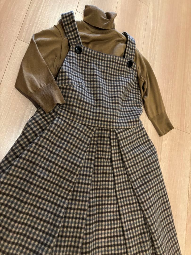 SEVEN TEN セブンテン ウールチェックエプロンワンピ サロペットサイズS