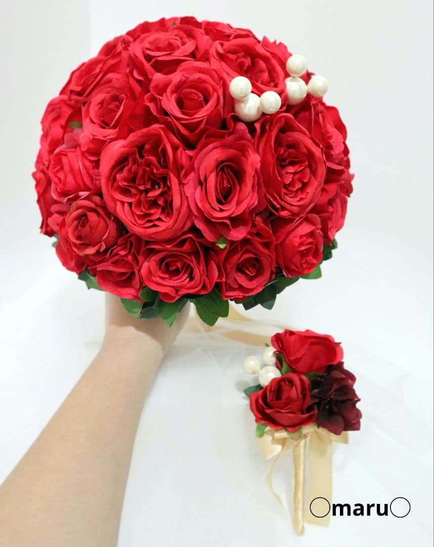 人気❁赤バラブーケ・ブートニア2点セット❁結婚式　前撮り