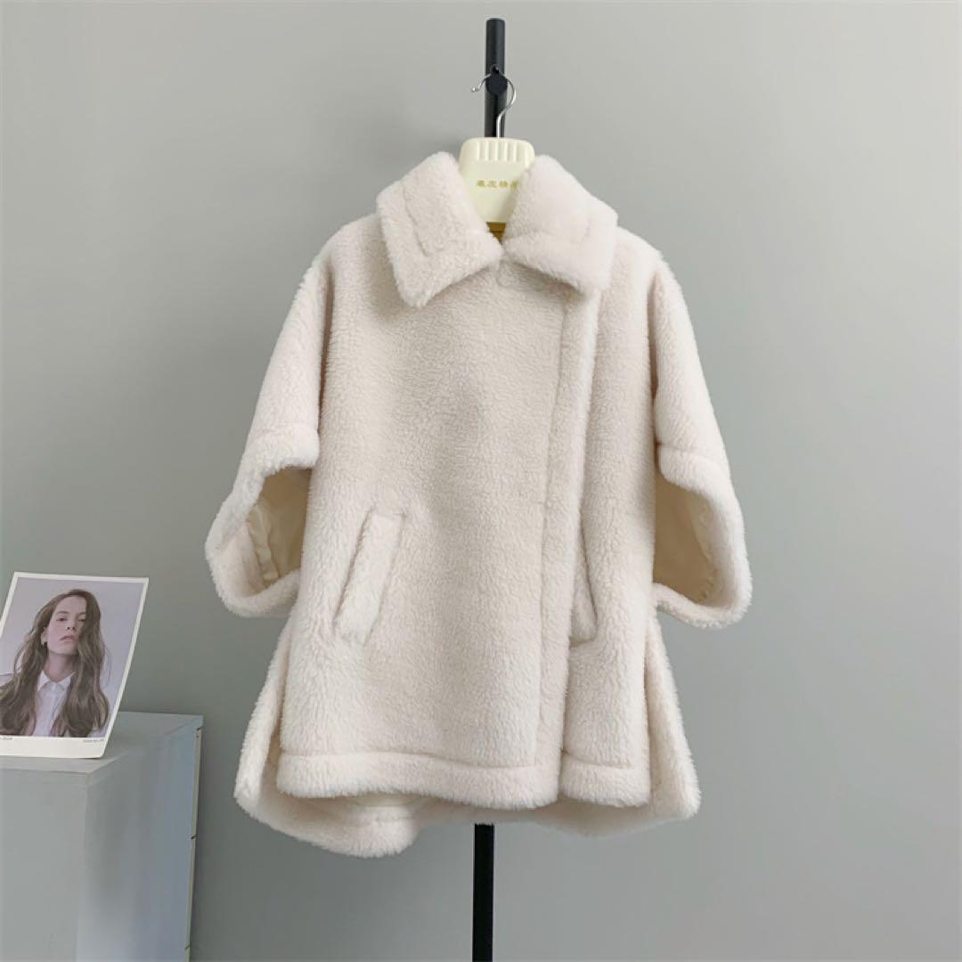 新品未使用 ベアポンチョ アルパカ素材 テディ ケープ ホワイト