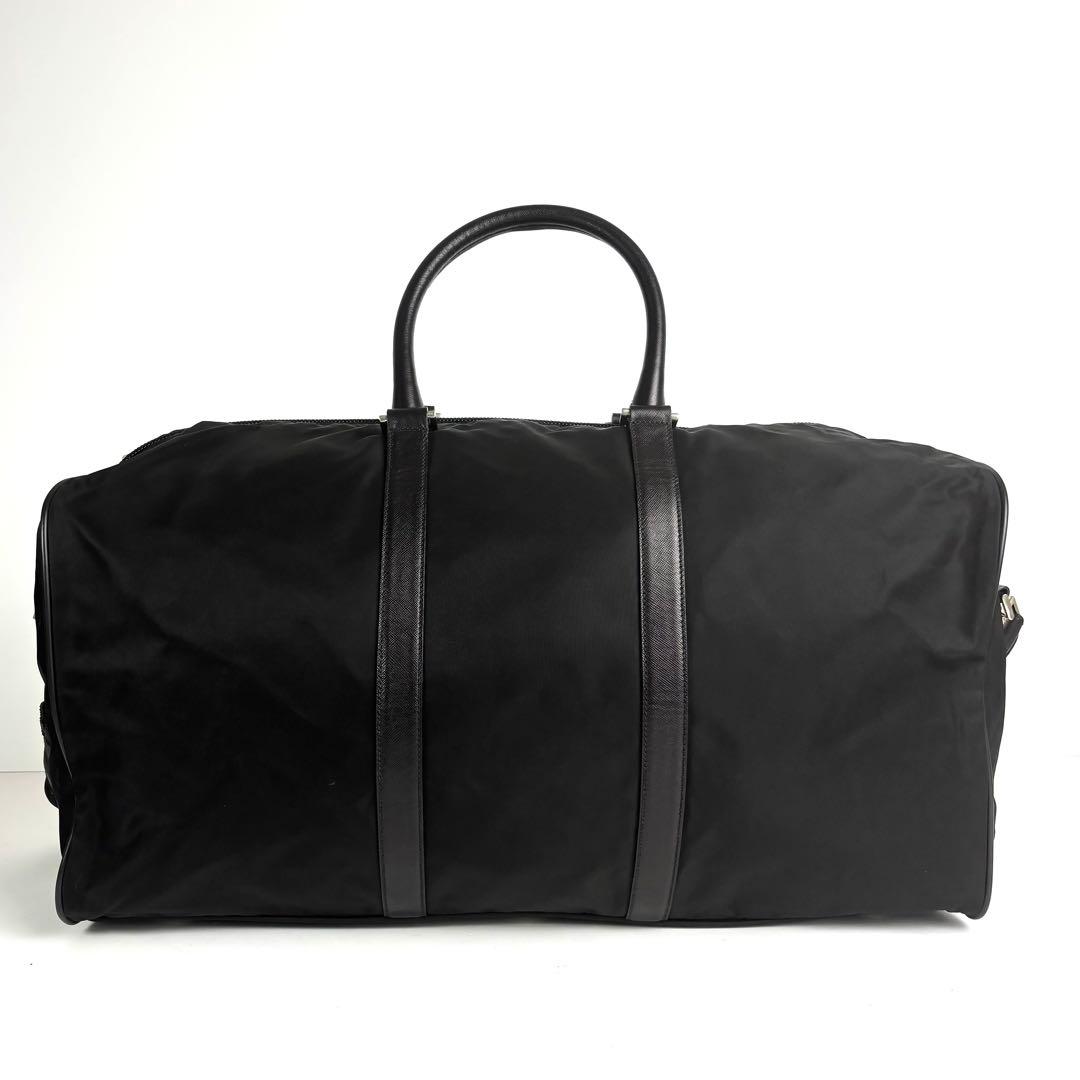 極美品 プラダ 2way ボストンバッグ ナイロン サフィアーノレザー ブラック