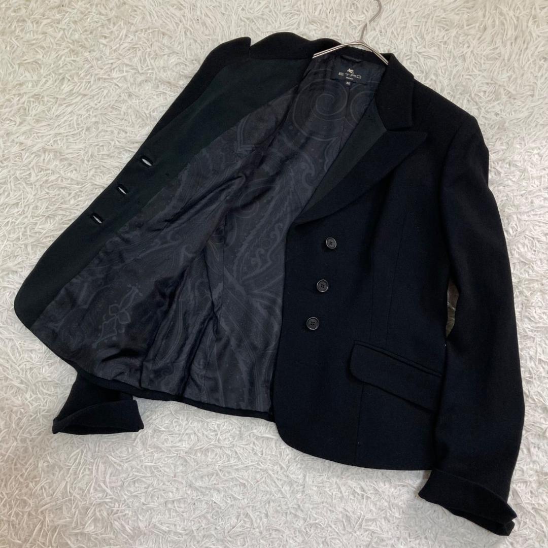 17541✨エトロ 46 2XL ダブルジャケット 裏地ペイズリー 総柄 黒