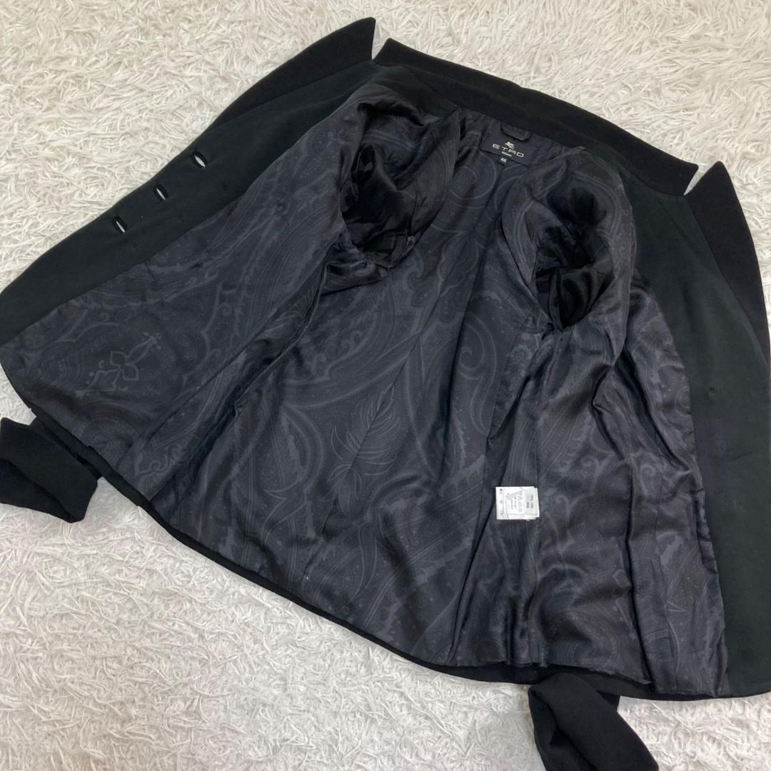17541✨エトロ 46 2XL ダブルジャケット 裏地ペイズリー 総柄 黒