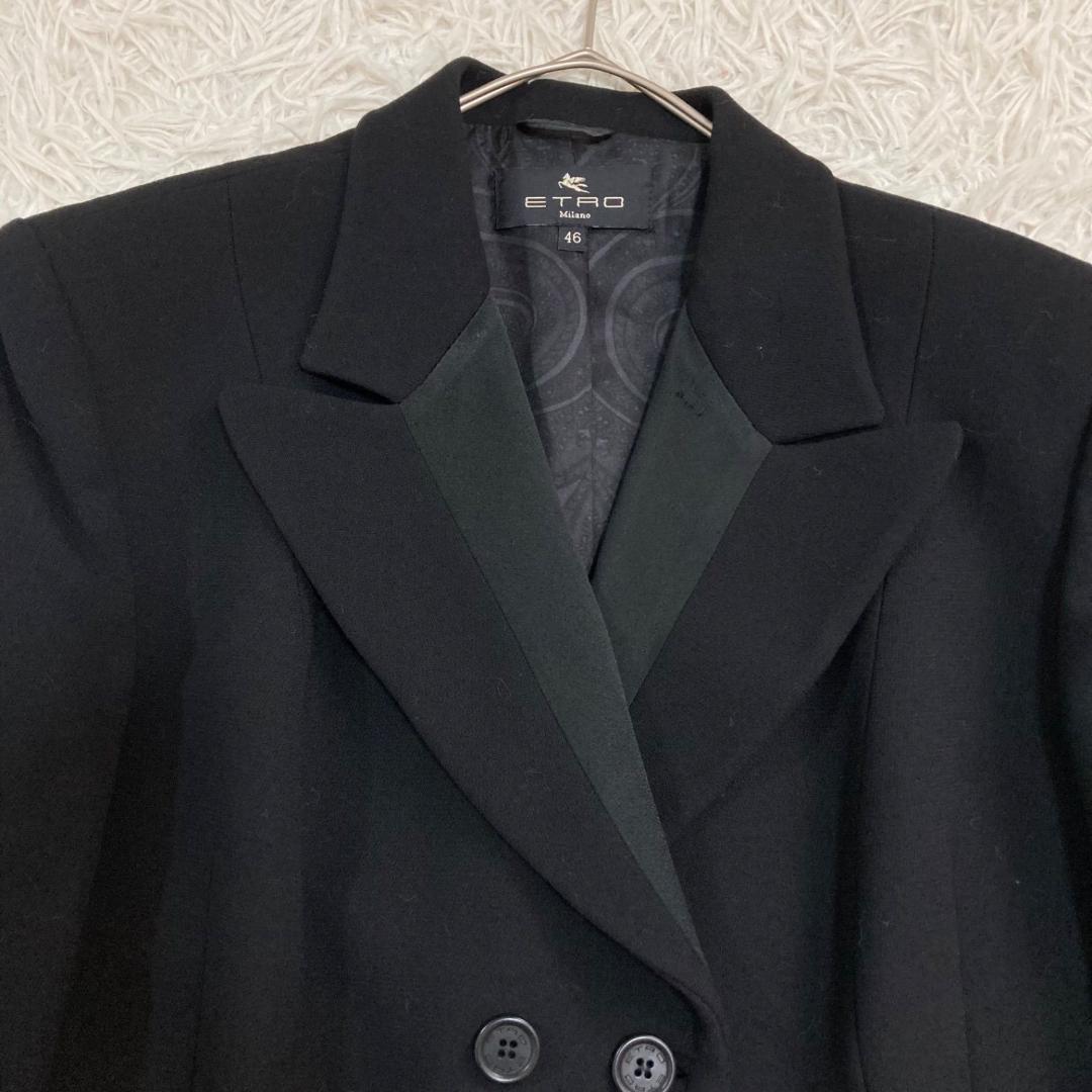 17541✨エトロ 46 2XL ダブルジャケット 裏地ペイズリー 総柄 黒